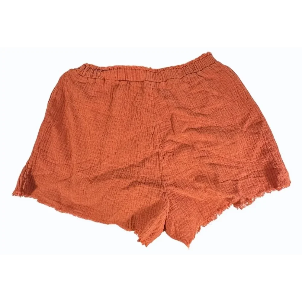 BlankNYC Women's Frayed Hem Stretch Waist Rust Orange Shorts‎ Cotton Blend Small - Picture 5 of 11